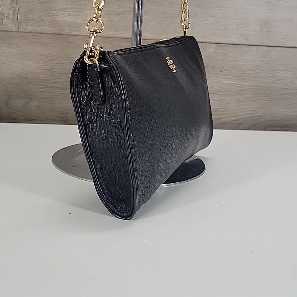 Tory Burch Black Leather Crossbody with Gold Chain Accents
